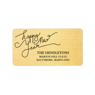 Modern Gold Texture Pattern Happy New Year Script Label