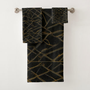 Modern Gold Thin Lines Abstract Pattern Decorative Bath Towel Set
