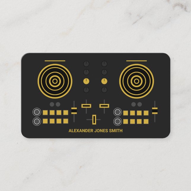 Modern Gold-Tone DJ Controller Business Card (Front)