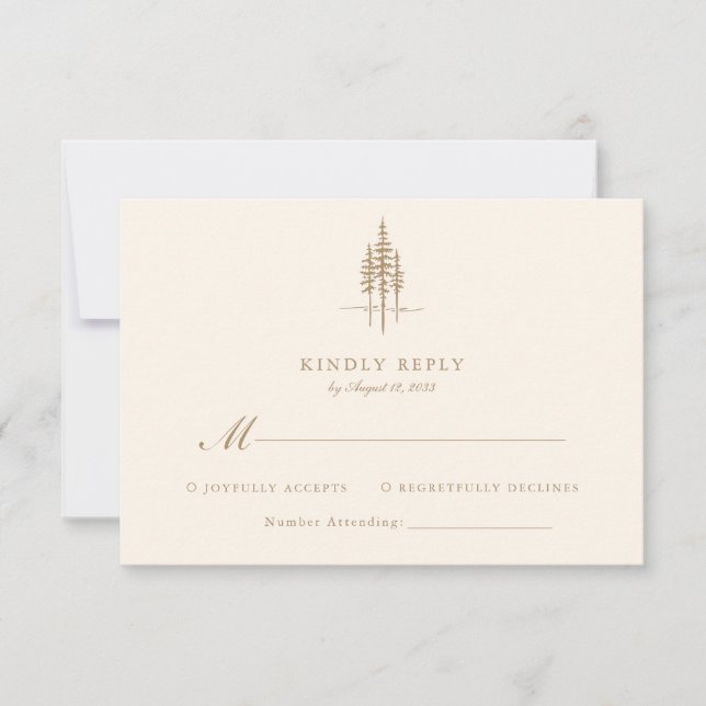 Modern Gold Tree Forest Rustic Wedding  RSVP Card (Front)