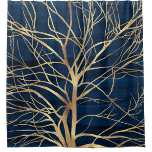 Modern Gold Tree Silhouette Minimal Blue Design