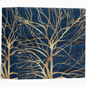 Modern Gold Tree Silhouette Minimal Blue Design Binder