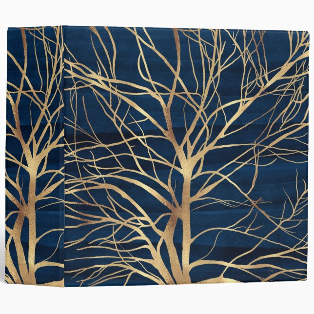 Modern Gold Tree Silhouette Minimal Blue Design Binder (Front/Spine)