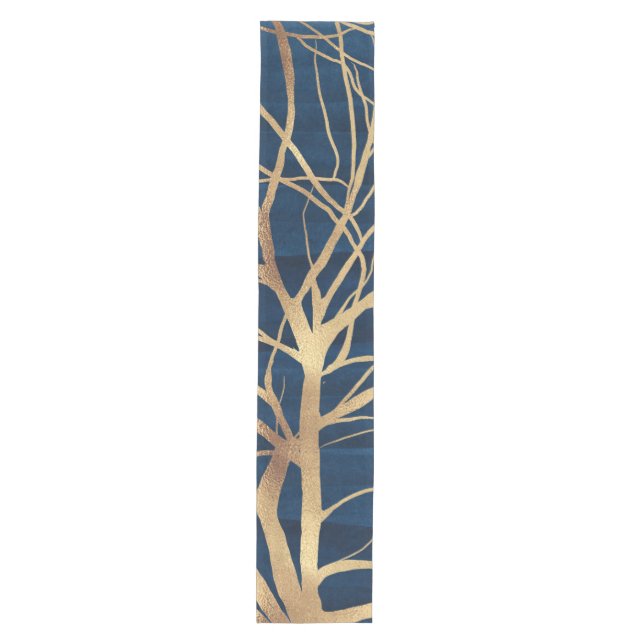Modern Gold Tree Silhouette Minimal Blue Design Medium Table Runner (Front)