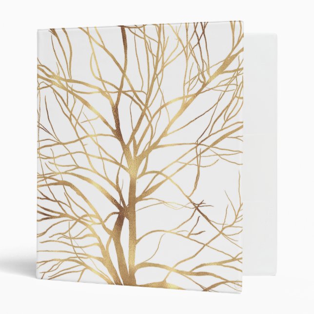 Modern Gold Tree Silhouette Minimal White Design Binder (Front/Inside)