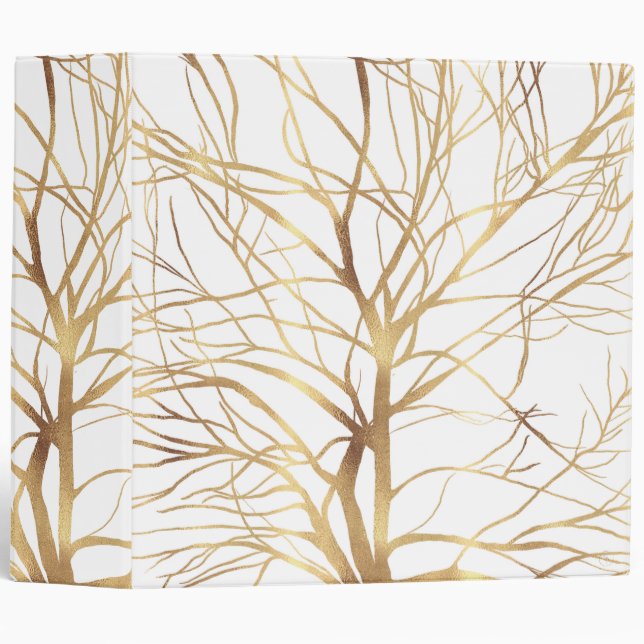 Modern Gold Tree Silhouette Minimal White Design Binder (Front/Spine)