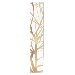 Modern Gold Tree Silhouette Minimal White Design Medium Table Runner