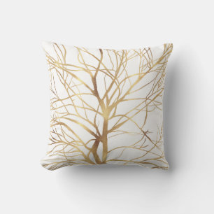 Modern Gold Tree Silhouette Minimal White Design Throw Pillow