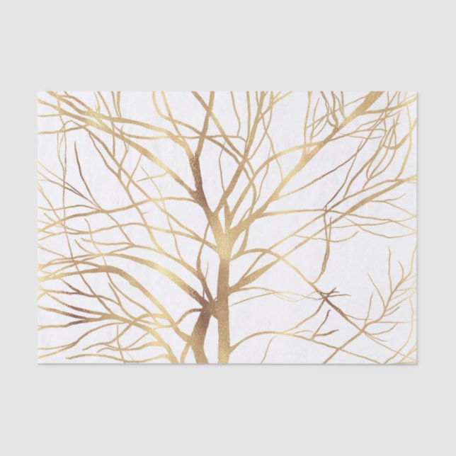 Modern Gold Tree Silhouette Minimal White Design Tissue Paper (Front)