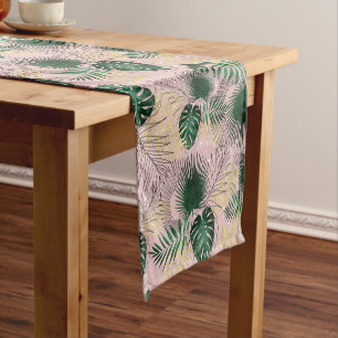 Modern gold tropical leaves and doddles design short table runner