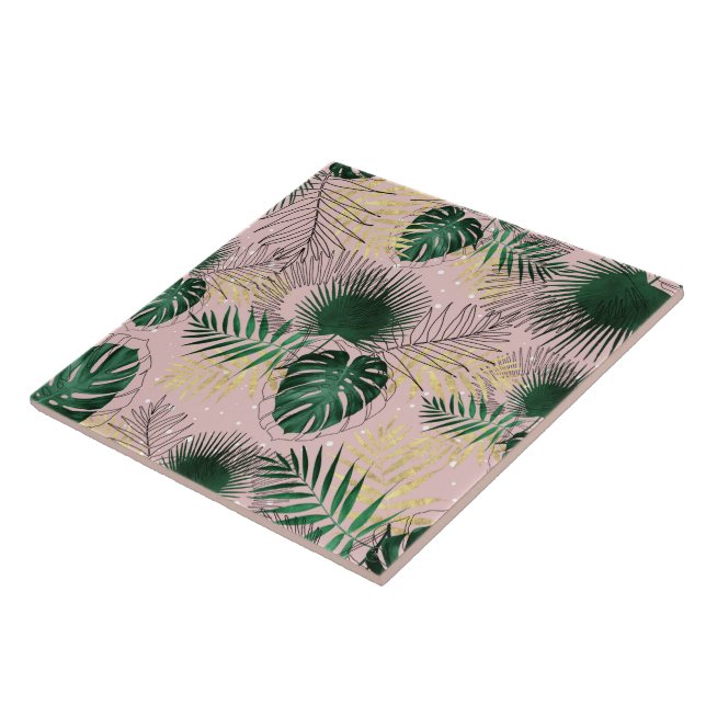 Modern gold tropical leaves and doddles design tile (Side)