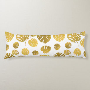 Modern Gold Tropical Leaves Pattern  Body Pillow