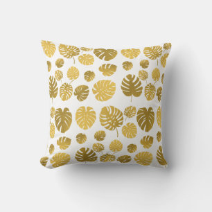 Modern Gold Tropical Leaves Pattern  Throw Pillow