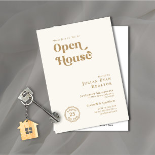 Modern Gold Typography Business Logo Open House Invitation
