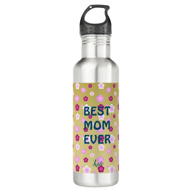 Modern gold typography floral monogram name 710 ml water bottle (Front)