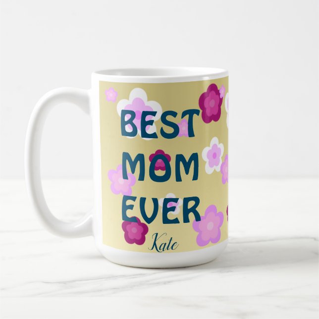 Modern gold typography floral monogram name coffee mug (Left)