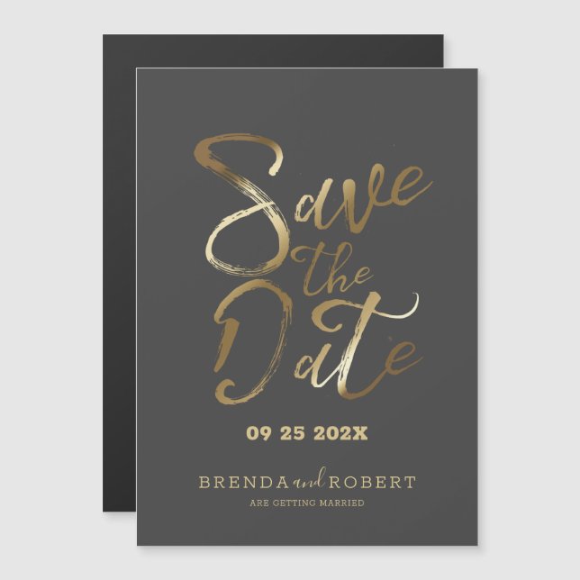 Modern gold typography on dark grey Save the Date Magnetic Invitation (Front/Back)