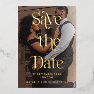 Modern Gold Typography Photo Vellum Save the Date