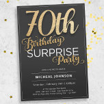 Modern Gold Typography Surprise 70th Birthday  Invitation<br><div class="desc">Modern Gold Typography Surprise 70th Birthday Invitation. This invitation features a sleek design with clear, easy-to-read text, ensuring that all the important details are conveyed effortlessly. The addition of faux foil accents in dazzling gold against a backdrop of black creates a striking visual effect, adding a touch of luxury to...</div>
