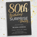 Modern Gold Typography Surprise 80th Birthday  Invitation<br><div class="desc">Modern Gold Typography Surprise 80th Birthday Invitation. This invitation features a sleek design with clear, easy-to-read text, ensuring that all the important details are conveyed effortlessly. The addition of faux foil accents in dazzling gold against a backdrop of black creates a striking visual effect, adding a touch of luxury to...</div>