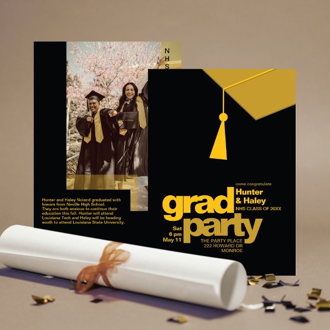 Modern Gold Typography & Tassel Grad Party Photo Invitation (Creator Uploaded)
