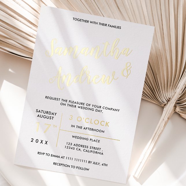 Modern gold typography wedding (Modern gold typography wedding foil invitation)