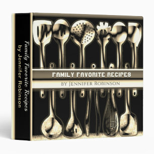 Modern Gold Utensils Recipe Cookbook 3 Ring Binder