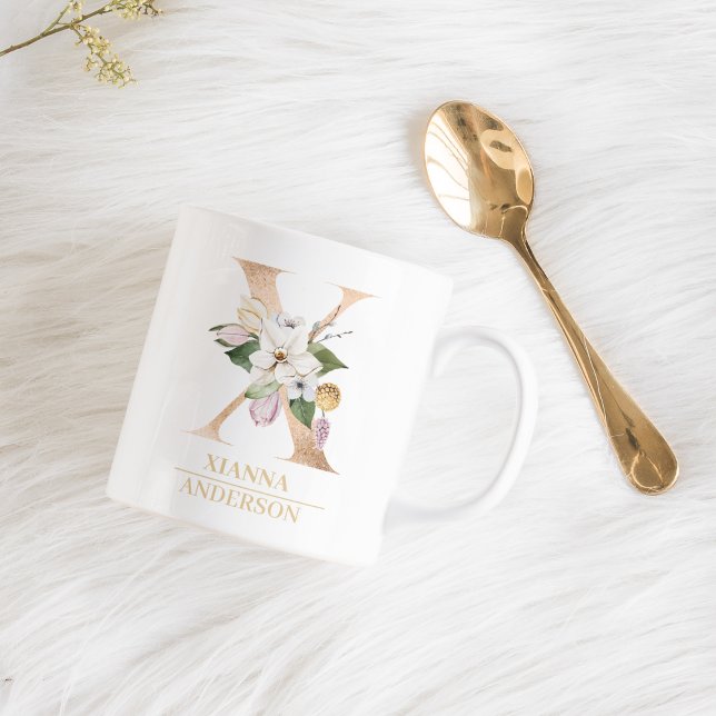 Modern Gold Watercolor Flower Letter X | Monogram  Coffee Mug (Creator Uploaded)