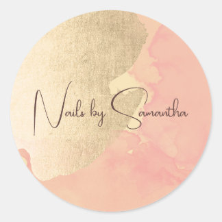 Modern gold watercolor nails classic round sticker
