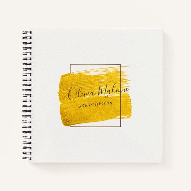 Modern Gold Watercolor Paint Framed Notebook (Front)