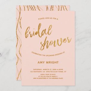 Modern Gold Waves Handwriting Blush Bridal Shower Invitation