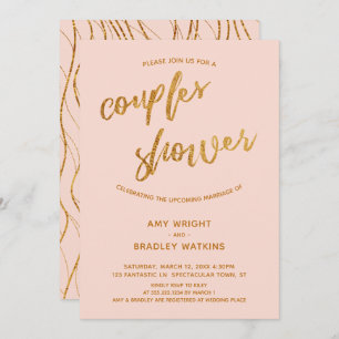 Modern Gold Waves Handwriting Blush Couples Shower Invitation