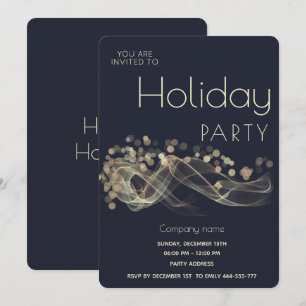 Modern Gold wavy bokeh corporate Holiday party  Invitation