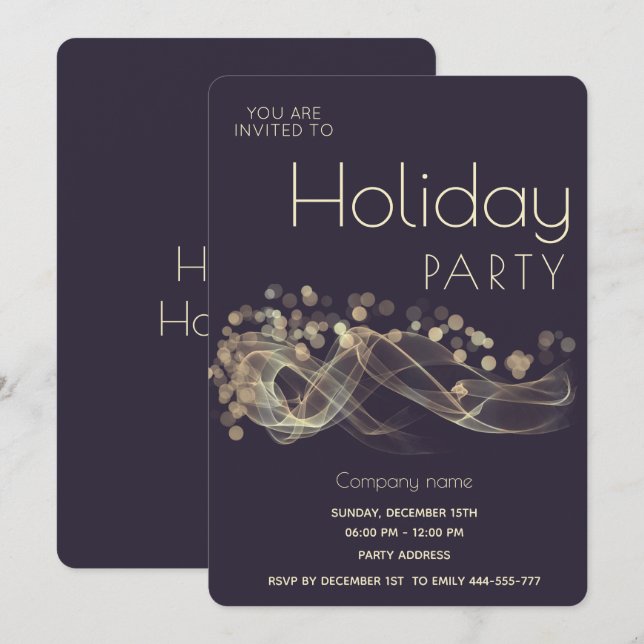 Modern Gold wavy bokeh corporate Holiday party  Invitation (Front/Back)