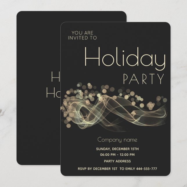 Modern Gold wavy bokeh corporate Holiday party  Invitation (Front/Back)