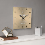Modern Gold Wedding Anniversary Keepsake Square Square Wall Clock<br><div class="desc">A modern,  simple,  classy,  elegant,  personalized wedding anniversary keepsake clock featuring modern typography and a gold,  brushed metal background. A nice custom wedding or anniversary gift for a young - and young at heart - couple celebrating their 1st,  3rd,  5th,  10,  25th or 50th anniversary.</div>