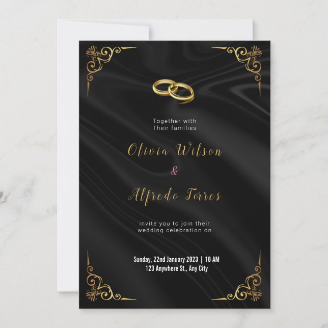 modern gold wedding invetation holiday card (Front)