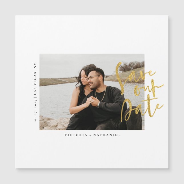 Modern Gold Wedding Photo Save The Date Magnet (Front)