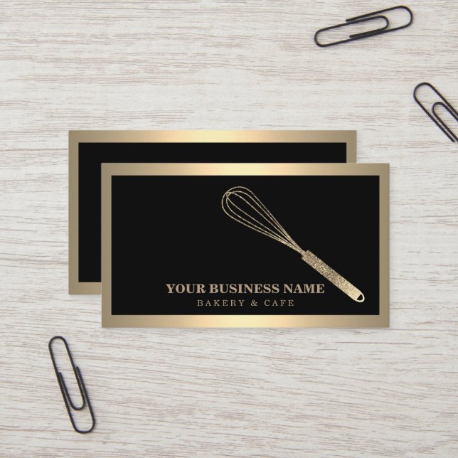 Modern Gold Whisk Bakery Business Card (Front/Back In Situ)
