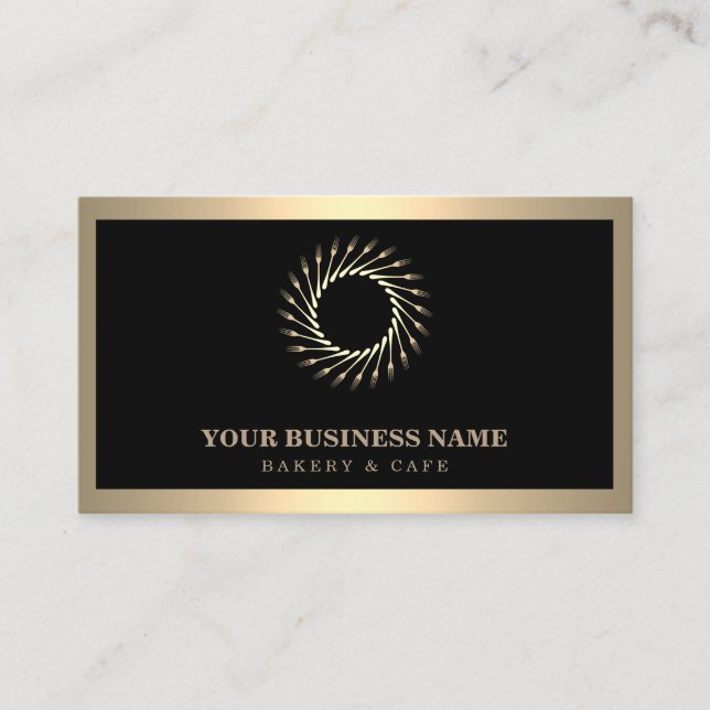 Modern Gold Whisk Fork Bakery Business Card (Front)