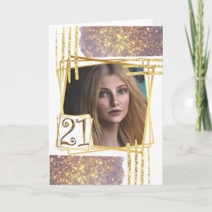 Modern gold white 21st geometric glitter shapes card