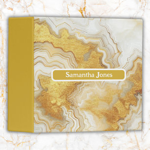 Modern Gold & White Agate Geode Monogram Binder