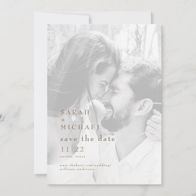 Modern Gold & White B/W Photo Save The Date (Front)