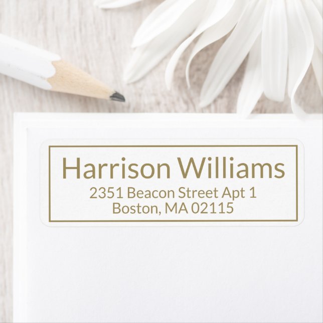 Modern gold white Border Custom return address (Insitu)