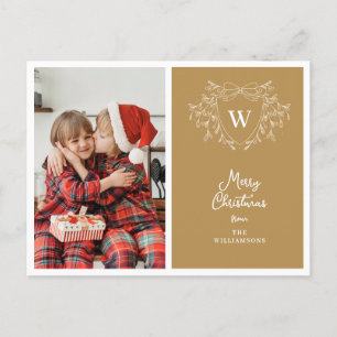 Modern gold & white classy crest photo holiday postcard
