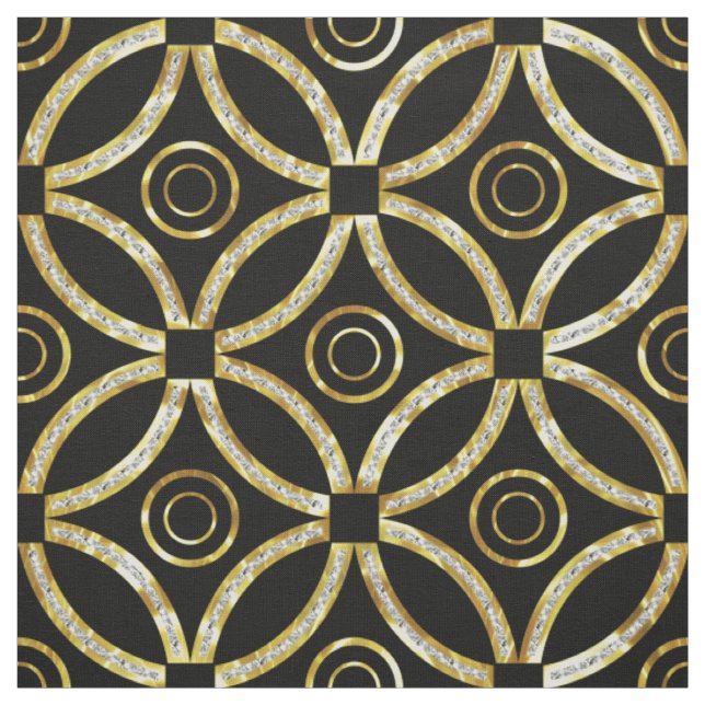 Modern Gold & White Faux Glitter Geometric Pattern Fabric (Swatch)