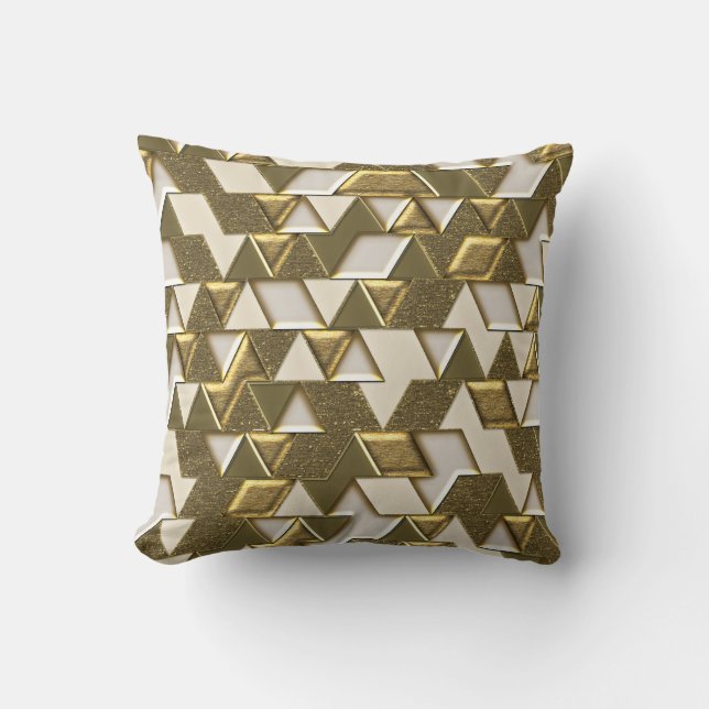 Modern Gold White Faux Metal Triangles Throw Pillow (Front)