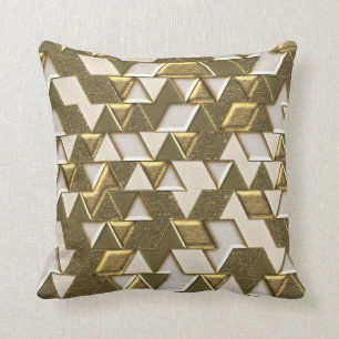 Modern Gold White Faux Metal Triangles Throw Pillow