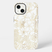 Modern Gold White Floral Doodles line art