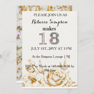 Modern gold white Flowers | 18th Birthday Save The Date